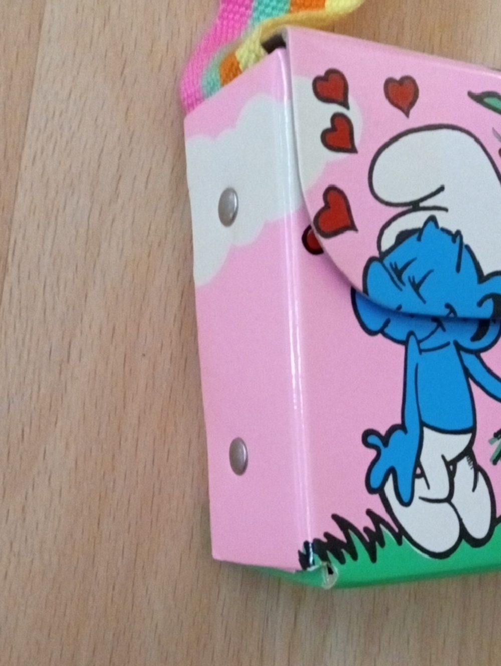 1983 VINTAGE RARE Smurf Kids Pink Crossbody Purse with Rainbow Strap - Picture 3 of 8